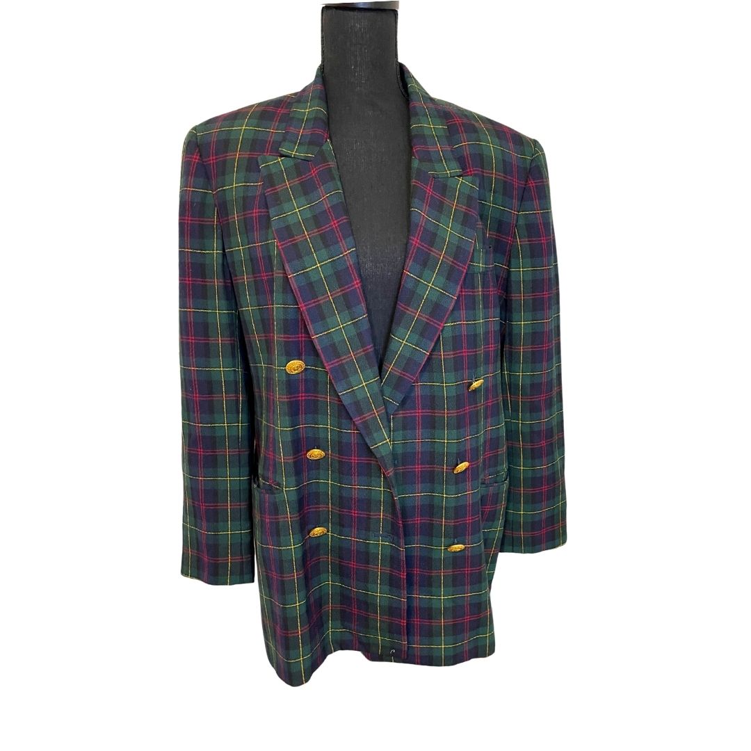 Green & Navy Plaid Blazer Sz 12