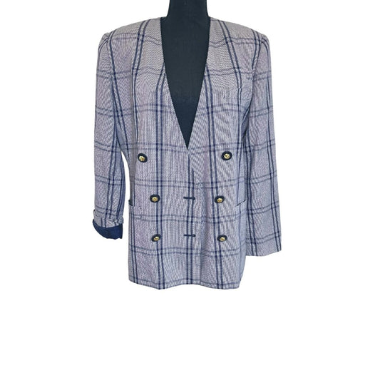 Navy Plaid Blazer Sz 14